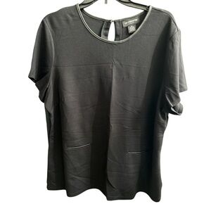 Liz Claiborne Careers short-sleeve faux leather trim top Size XL